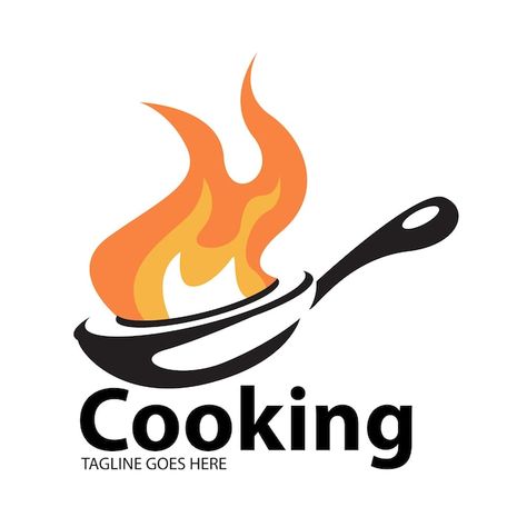 Cooking logo with flames in a frying pan... | Premium Vector #Freepik #vector #food #restaurant #kitchen #fire Cook Logo, Cooking With Fire, Resturant Logo, Fire Crown, Bbq Bar, Cooking Logo, Express Logo, Pan Cooking, Chef Logo