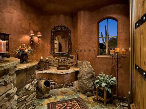 Very Unique Walk In Shower Designs, Southwestern Decor, Southwestern Home, Bathroom Themes, Southwest Decor, Southwestern Decorating, Natural Home Decor, Rustic Bathroom, Southwest Style