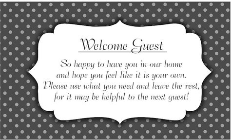 As I mentioned on Friday we had Sam's sister in town and she stayed with us for a week and a half.  A while ago I saw a similar idea on anot... Guest Welcome Baskets, Guest Room Baskets, Guest Basket, Airbnb Templates, Welcome Baskets, Basket Labels, Welcome Note, Airbnb House, House Guests