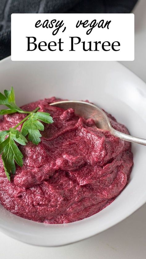 This super easy Beet Puree is vegan, healthy and delicious! It pairs so nicely with so many dishes and makes a beautiful garnish for an elegant touch to your plates. #beetpuree #veganrecipes #easyrecipes #binkysculinarycarnival Beet Puree Recipes, Beet Puree, Puree Recipes, Yummy Vegetable Recipes, Healty Dinner, Healthy Appetizer Recipes, Vegan Healthy, Delicious Vegetables, Pureed Food Recipes