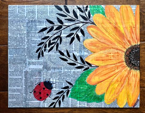 Mixed media , decoupage, newspaper art and acrylic paint combined Painting On Newspaper Ideas, Decoupage Newspaper, Newspaper Art Diy, Painting On Newspaper, Newspaper Drawing, Newspaper Art And Craft, Newspaper Painting, Newspaper Flowers, Newspaper Collage