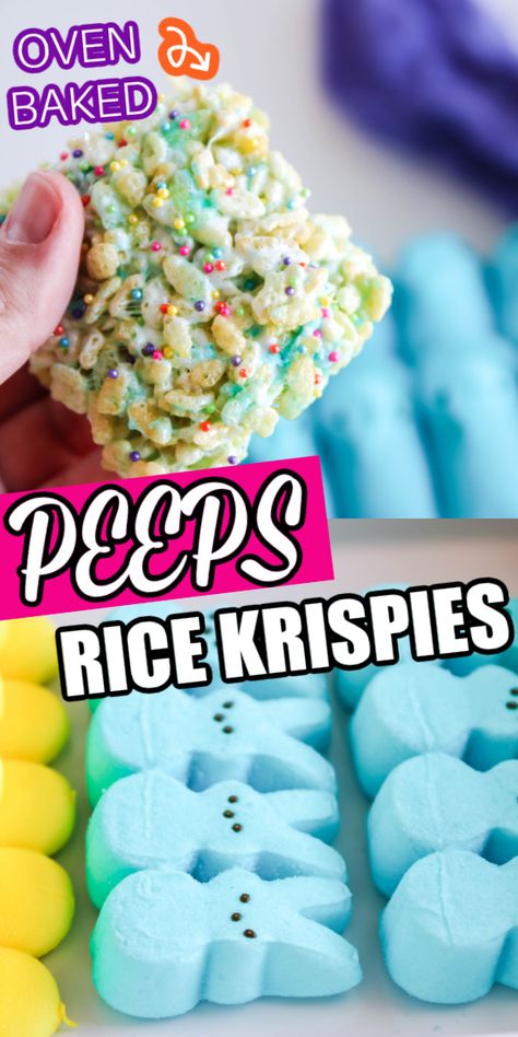 Rice Crispy Treats With Peeps, Peeps Rice Krispie Treats Recipe, Easter Rice Crispy Treats, Easter Rice Krispies, Peeps Rice Krispie Treats, Homemade Rice Krispies, Peeps Recipes, Easter Rice Krispie Treats, Easter Deserts