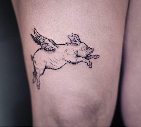 When Pigs Fly Tattoo, Flying Pig Tattoo, Pepper Tattoo, Moving On Tattoos, Pig Tattoo, Flying Tattoo, Phrase Tattoos, Prison Tattoos, Tattoo Pictures