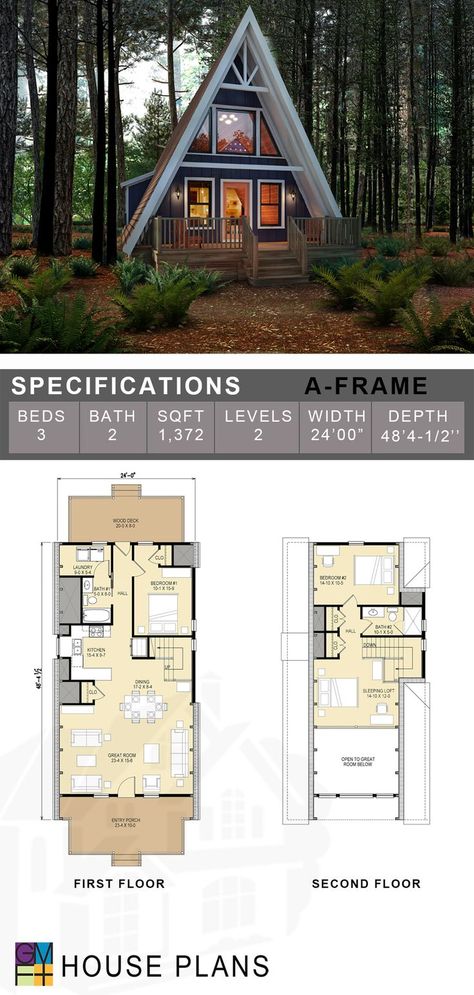 #aframe #housedesign #residentialdesign #houseplans #floorplans #architecture Frame House Plans, A Frame Cabin Plans, A Frame Cabins, A Frame House Plans, Cabin House Plans, Frame House, Casa Container, Cottage Plan, A Frame Cabin