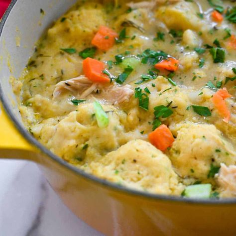 Dutch Oven Chicken and Dumplings Chicken And Dumplings Dutch Oven, Dutch Oven Chicken And Dumplings, Oven Chicken And Dumplings, Pioneer Woman Dutch Oven, Homemade Dumplings Recipe, Instant Pot Beef Stew Recipe, Drop Dumplings, Chicken Soup Base, Crockpot Pot Roast