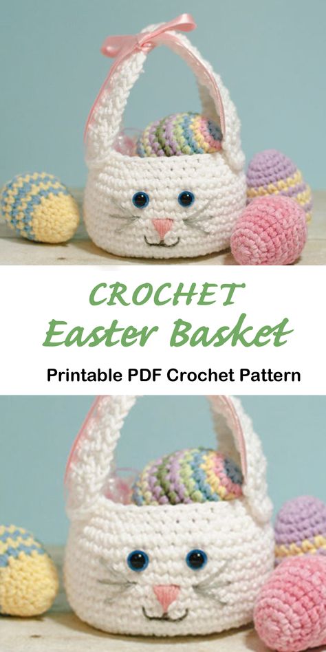 Crochet Easter Basket Free Pattern, Easter Bunny Basket Crochet, Crochet Bunny Patterns, Free Crochet Bunny, Crochet Easter Basket Pattern, Easter Crochet Patterns Free, Easter Basket Pattern, Bunny Patterns, Easter Bunny Crochet Pattern