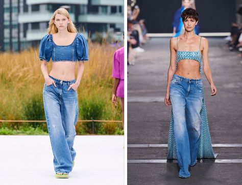 STYLECASTER | 2022 Jeans Trends 2022 Jeans Trends, 2022 Jeans, Pleated Denim Skirt, Denim Texture, Perfect Denim, Summer Denim, Jean Trends, Vintage Denim Jacket, Denim Trends