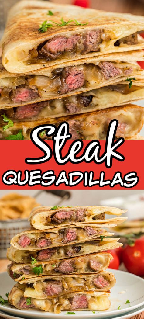 Looking for a delicious and easy meal idea? Look no further than this mouthwatering steak quesadilla recipe, perfect for any weeknight dinner or casual gathering. The combination of savory steak, crunchy peppers, and cheese make this the perfect dish that everyone will love. Steak Quesadilla Recipe, Peper Steak, Steak Quesadilla Recipes, Steak Quesadillas, Steak Quesadilla, Steak And Cheese, Quesadilla Recipes Easy, Beef Quesadillas, Cheese Quesadillas