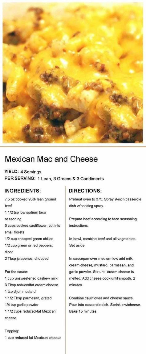 Mexican Mac And Cheese, Healthy Foo, Medifast Recipes, Lean Protein Meals, Lean And Green, Rice Recipes For Dinner, Lean Meals, Lean And Green Meals, Food Plan