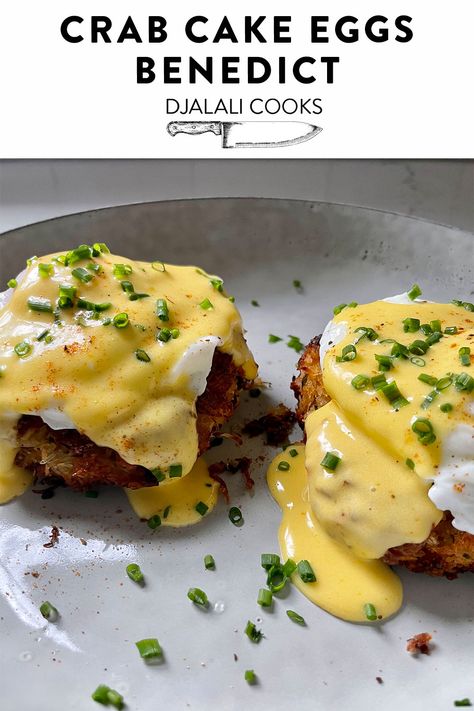 Crab Cake Breakfast, Crab Cakes Eggs Benedict, Eggs Benedict With Crab, Breakfast Ideas With Crab Meat, Crab Cakes Benedict, Crab Cake Breakfast Ideas, Egg Benedict Aesthetic, Crab Eggs Benedict Recipe, Eggs Benedict Recipes