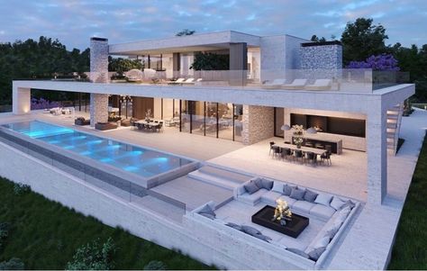 House With Pool, Luxury Houses Mansions, Modern Villa Design, Architecture Model House, Modern Exterior House Designs, House Outside Design, Lounge Area, Home Building Design, Luxury Homes Dream Houses