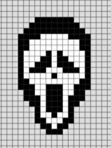 Ghost Face Cross Stitch Pattern, Ghost Face Pixel Art Grid, Ghost Face Grid Pattern, Ghostface Pixel Art Grid, Perler Bead Patterns Ghostface, Perler Bead Ghostface, Ghost Face Cross Stitch, Ghost Face Perler Bead Pattern, Ghostface Template