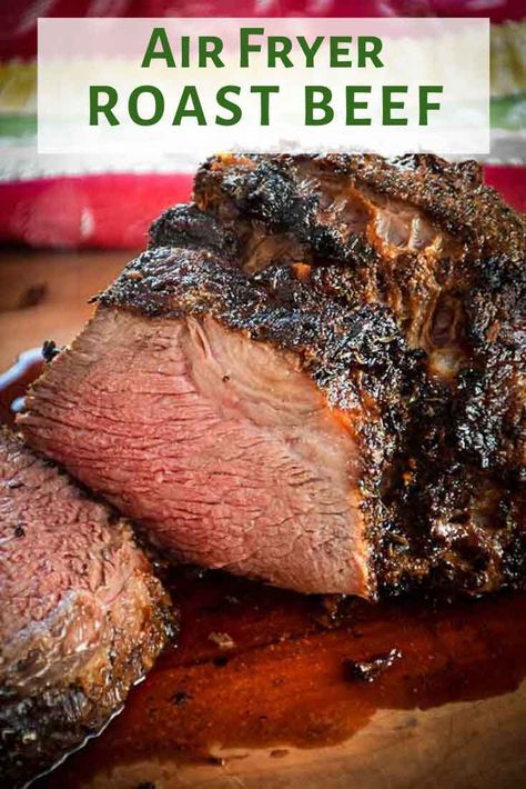 Air Fryer Roast Beef with Herb Crust - Grumpy's Honeybunch Airfryer Roast Beef Recipes, Beef Airfryer Recipe, Air Fryer Rotisserie Roast Beef, Air Fryer Roast Recipes, Air Fryer Beef Roast Recipes, Beef Roast In Air Fryer, Beef Roast Air Fryer Recipes, Airfryer Rotisserie Recipes, Roast Beef Air Fryer