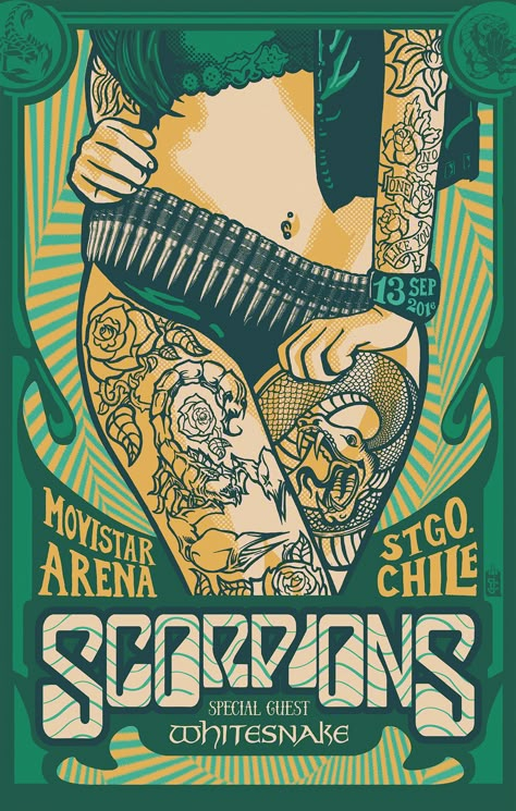 Scorpions & Whitesnake GigPoster Proposal, Santiago CHILE Rock N Roll Poster, Poster Rock, Concert Poster Art, Blacklight Posters, Rock Poster Art, Music Concert Posters, Rock Band Posters, Art Rock, Tour Posters