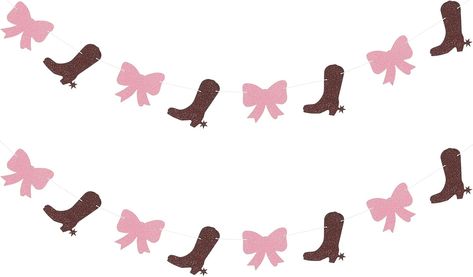 Amazon.com: 2 Strands Boots or Bows Gender Reveal Banner Paper Garland Dessert Bar Bunting Boy or Girl Party Backdrops Decorations - Brown and Pink : Home & Kitchen Boots Or Bows Gender Reveal, Boy Or Girl Party, Bows Gender Reveal, Gender Reveal Banner, Bow Gender Reveal, Party Backdrops, Glitter Crafts, Brown And Pink, Pennant Flag