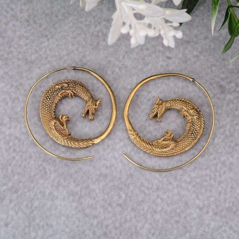 Dragon Hoop Earrings, Hoop Earrings, Dragon Hoops, Spiral Earrings, Spiral Hoops, Dragon Jewelry, Gothic Earrings, Gothic Jewelry - Etsy Ren Fest Jewelry, D&d Jewelry, Gold Dragon Jewelry, Gold Gothic Jewelry, Dragon Clothing, Ancient Egyptian Jewelry, Earrings Gothic, Jewelry Gothic, Dragon Earrings