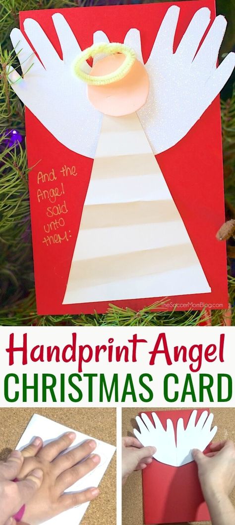 This handprint angel makes an adorable keepsake Christmas card that kids can make themselves! Click for video tutorial! Handprint Angel, Religious Christmas Crafts, Christian Christmas Crafts, Christmas Sunday School, Christmas Crafts For Toddlers, Preschool Christmas Crafts, Kids Ministry, Church Crafts, Christmas Card Crafts