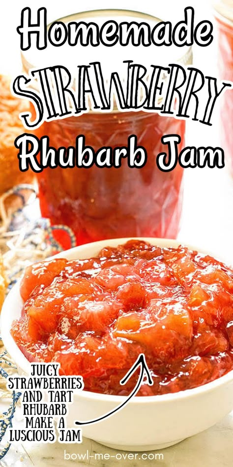 Strawberry Rhubarb Jam Recipe, Rhubarb Freezer Jam, Rhubarb Preserves, Rhubarb Jelly, Rhubarb Jam Recipes, Blackberry Jam Recipes, Pepper Jam, Freezer Jam Recipes, Strawberry Rhubarb Jam