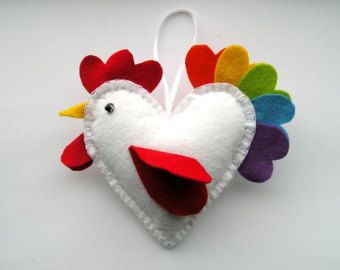 Felt Birds Ornaments Easter Chickens Felt Ornaments by feltgofen Emmaus Walk, Felt Chicken, Felt Birds Ornaments, Chicken Heart, Chicken Bird, Easter Chicken, Chicken Crafts, Rooster Decor, Chicken Decor