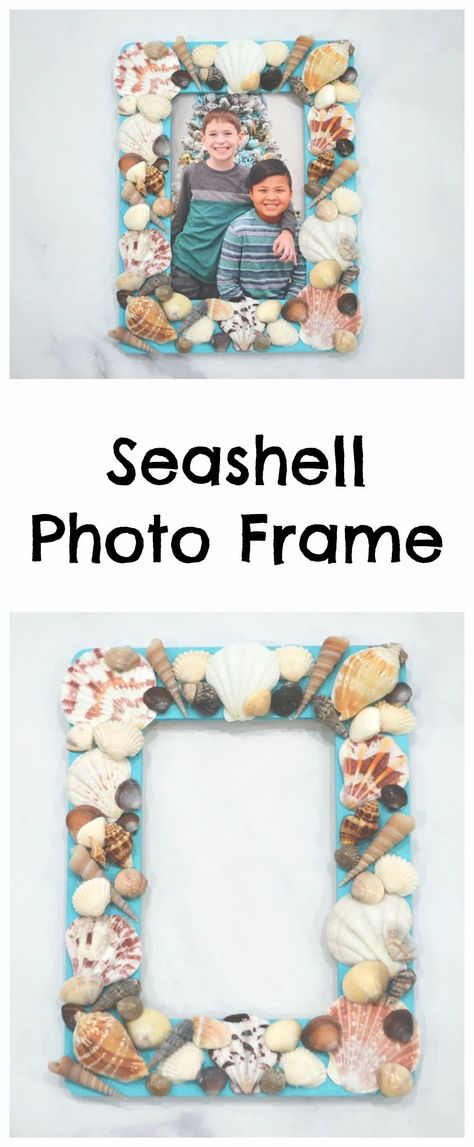 Seashell Photo Frame Vbs Picture Frame Craft, Seashell Photo, Summer Crafts For Toddlers, Seashell Picture Frames, Frames Diy Crafts, Seashell Frame, Picture Frame Crafts, Nautical Crafts, Rock Beach