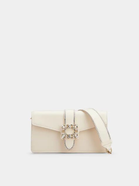 Off White Woman Miss Vivier Strass Buckle Clutch in Leather RBWANZC0100MU5PZC019 | Roger Vivier Roger Vivier Bag, Y2k Handbag, Luxury Clutch, White Woman, Metal Straps, Roger Vivier, Clutch Bags, Studded Leather, Leather Silver