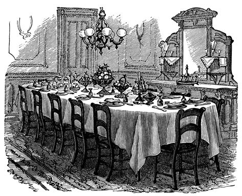 vintage kitchen clip art, black and white graphics, Victorian table setting, formal dining illustration, antique dining room Victorian Table Setting, Haunted House Clipart, Victorian Dining Table, Antique Kitchen Table, Formal Dining Room Table, Antique Dining Room, Dining Room Images, Dining Room Victorian, Victorian Table