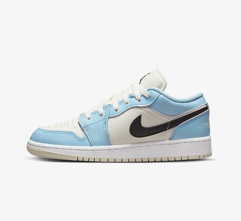 Kid's Air Jordan 1 Low "Ice Blue" now available online Jordan 1 Low Ice Blue, New Sneaker Releases, Sneaker Release, Air Jordan 1 Low, Jordan 1 Low, New Sneakers, Blue Sneakers, Air Force Sneakers, Air Jordan 1