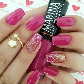 Nails Cerise Pink Nails, Valentine Nail, Gel Nail Polish Colors, Valentine Nail Art, Birthday Gold, Golden Colour, Cerise Pink, Finger Nails, S Nails