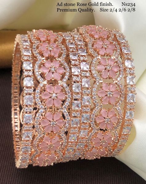 Beautiful Rose Gold AD Bangles Buy Now WhatsApp on +91 9152348769! #rosegoldbangles #rosegoldbangle #rosegoldadbangles #rosegoldbanglesdesignlatest #rosegoldbanglesdesign #rosegoldbanglesindian Ad Bangles, Rose Gold Bangle, Bangles Indian, Beads Diy, Beautiful Rose, Diy Beads, Beautiful Roses, Buy Now, Bangles