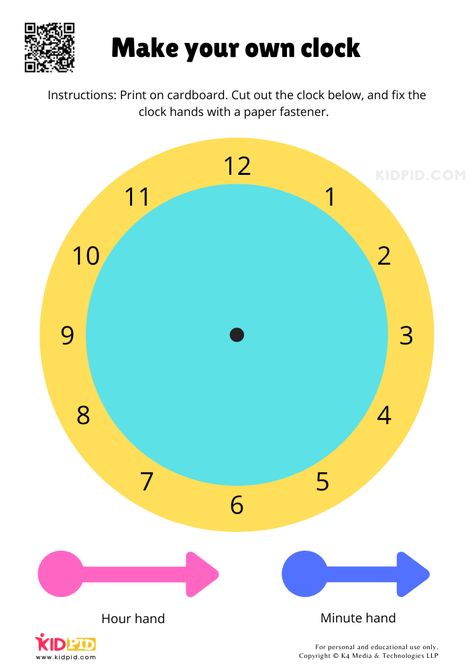 Clock Crafts For Kids Preschool, Make Your Own Clock, Clock Projects For Kids Creative, Clock For Kids Teaching, Clock Printable For Kids, Clock Template Free Printable, Clock Crafts For Kids, Kindergarten Telling Time, Cursive Small Letters