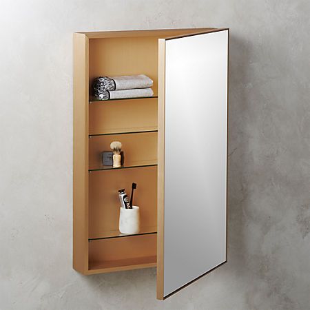 Infinity Brass Medicine Cabinet 18"x27" + Reviews | CB2 Wood Medicine Cabinet, Black Medicine Cabinet, Cottage Style Bathrooms, Modern Bathroom Mirrors, Diy Bathroom Storage, Medicine Cabinets, Bath Cabinets, Shabby Chic Bathroom, Brass Cabinet