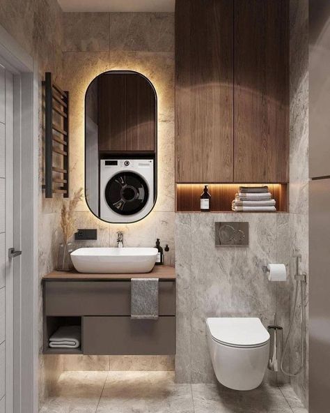 Modern Small Bathroom, Bathrooms Ideas, Bathroom Towel Decor, Modern Small Bathrooms, Luxury Master Bathrooms, White Bathroom Designs, Washroom Decor, Washbasin Design, Washroom Design