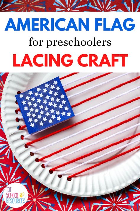 The perfect 4th of July flag craft! Preschoolers and kindergarten age kids will love this paper plate American flag craft to celebrate the Fourth of July. It's also a great activity for working on fine motor skills. #preschool #kidcrafts #4thofjulycraft American Flag Stem Activity, Flag Activities Preschool, Fourth Of July Fine Motor Activities, Preschool Introduction Activities, American Flag Art For Kids, Flag Day Crafts For Preschoolers, Usa Activities For Kids, Memorial Day Activities Preschool, Flag Crafts Preschool