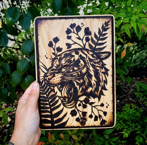 Classic Tattoo Style, Tattoo Aesthetics, Tiger Wall Decor, Foliage Wall, Classic Tattoo, Wood Burning Art, Tiger Head, A Tiger, The Untamed