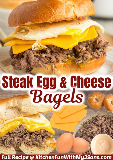 This Steak Egg and Cheese Bagel recipe is both tasty and filling. It’s the perfect handheld breakfast that can be enjoyed any day of the week. With the bright and creamy sauce and juicy steak, you will want it for every meal! Steak And Cheese Bagel, Mcdonald’s Steak Egg And Cheese Bagel Sandwich, Mcdonald's Steak Egg And Cheese Bagel, Steak Egg And Cheese Bagel, Cheese Bagel Recipe, Handheld Breakfast, Egg And Cheese Bagel, Steak Breakfast, Mom Breakfast