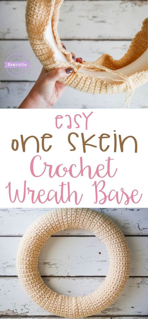 Crochet Wreath Pattern, Diy Natal, Crochet Christmas Wreath, One Skein Crochet, Crochet Puff Flower, Crochet Wreath, Crochet Xmas, Wreath Base, Crochet Fall