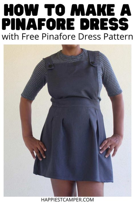 I love this dress! We show you How To Make A Pinafore Dress with Free Pinafore Dress Pattern! This dress is so flirty and fun. Pick out some cute fabric and sew your own with this simple sewing tutorial. I love this unique style. It would make a great addition to your DIY wardrobe. Print the included free pattern and sew yours now. Sewing. How To Make A Pinafore Dress with Free Pinafore Dress Pattern Pinafore Dress Pattern Ladies, Free Pinafore Dress Pattern, Pinafore Dress Pattern Free, Matilda Costumes, Matilda Costume, Pinafore Dress Pattern, Sewing Patterns For Babies, Simple Sewing Tutorial, Dress Sewing Patterns Free