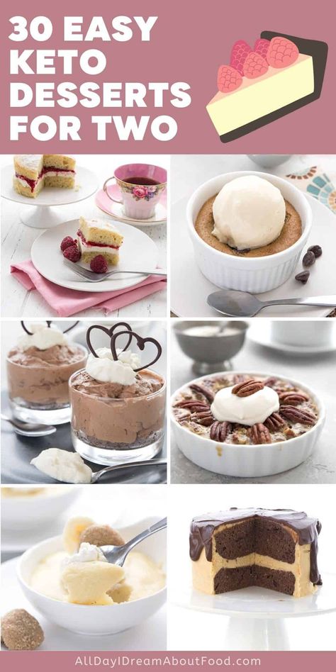 Keto desserts in miniature! Who needs a reason to enjoy dessert for two? Cozy up with your sweetie pie and dig into these 30 easy keto dessert recipes. Keto Desserts For One, Keto Dessert For Two, Keto For Two, Single Serve Keto Dessert, Keto Single Serve Dessert, Keto Ramekin Recipes, Carolyn Ketchum Keto Recipes, Keto Mini Cheesecake Recipes, Keto Single Serve Cheesecake