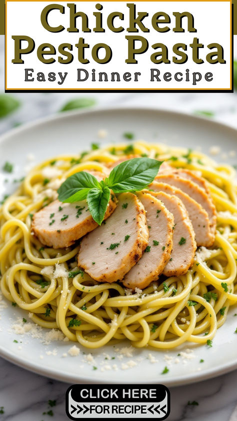 This chicken pesto pasta is a game-changer! Juicy chicken, fresh basil pesto, toasted pine nuts, and Parmigiano-Reggiano come together with tender pasta for a flavor-packed dish. Perfect for busy nights, this pesto pasta chicken recipe is quick, easy, and irresistibly delicious. Whether you're craving comfort or gourmet, this pesto pasta with chicken will be your new favorite! 🍝✨ Full Recipe At Dealiciousness.net Best Pesto Pasta, Pesto Chicken Spaghetti, Pesto Pasta Chicken, Pesto Pasta With Chicken, Pasta Recipe Easy, Best Pesto, Pesto Pasta Recipes Chicken, Fresh Basil Pesto, Chicken Pesto Pasta