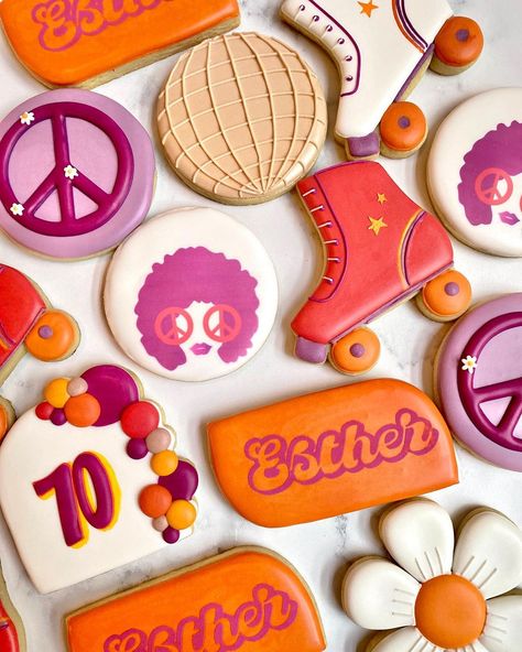 Disco Cookies Decorated, Disco Sugar Cookies, Groovy Cookies Decorated, Disco Cookies, Groovy Cookies, 70s Disco Party, Procreate Ideas, 60 Birthday, Drawing Designs