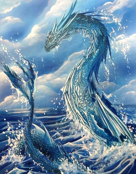 Sea Dragon Concept Art, Aquamarine Dragon, Sea Dragon Art, Lightning Dragon, Sea Creatures Drawing, Elemental Dragons, Dragon Ideas, Sea Dragons, Dragon Dreaming