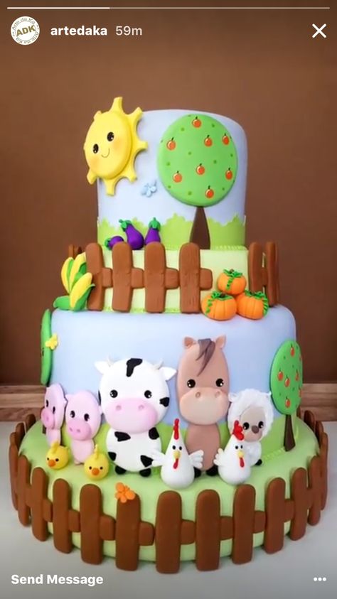 Tortas de La granja Birthday Cake Ideas For Boys, Cake Ideas For Boys, Farm Cakes, Farm Birthday Cakes, Barnyard Cake, Farm Animal Cupcakes, Farm Animal Cakes, Animal Birthday Cakes, Farm Animals Birthday Party