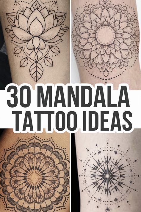 30 mandala tattoo ideas with intricate black and white designs. Mandela Tattoo Elbow, Finding Peace Tattoo, Floral Yin Yang Tattoo, Let Them Tattoo Meaning, Mandela Tattoo Sleeve, Mandala Arm Tattoos For Women, Spiritual Mandala Tattoo, Mandala And Flower Tattoo Sleeve, Buddhist Wheel Of Life