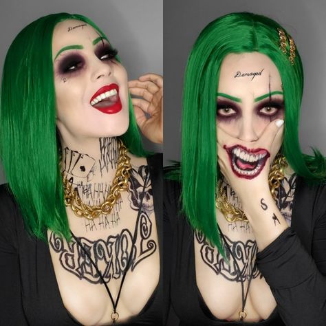 Female Joker Halloween Costume Ideas, Joker Suide Squad Makeup, Joker Inspired Makeup, Men Halloween Makeup, Female Joker Makeup, Diy Joker Costume, Female Joker Halloween, Female Joker Costume, Haunted House Makeup