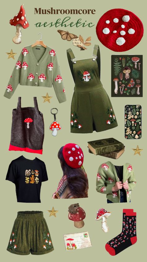 Mushroom outfits Mushroomcore Aesthetic, Goblincore Outfits, Cottage Forest, Mushroom Core, Goblin Core, Clothes