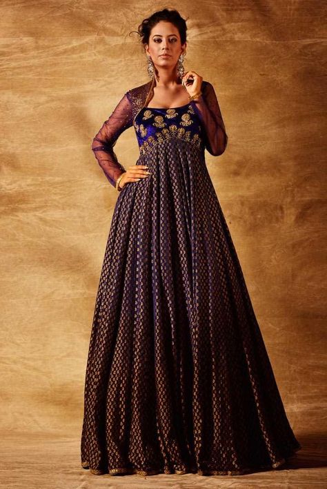 Gown | Darshi Shah Bhavin Trivedi Brocade Outfits, Indowestern Gown, Huge Design, Marriage Reception, Indian Wedding Gowns, Anarkali Dress Pattern, Fashion Traditional, Saree Gown, Indian Gowns Dresses