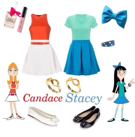 DisneyBound: Candace and Stacy from Phineas and Ferb Ferb Costume, Disney Bound Outfits Casual, Fashion Show Themes, Cute Group Halloween Costumes, Matching Halloween Costumes, Disney Themed Outfits, Cute Disney Outfits, Trio Halloween Costumes, Pretty Halloween Costumes