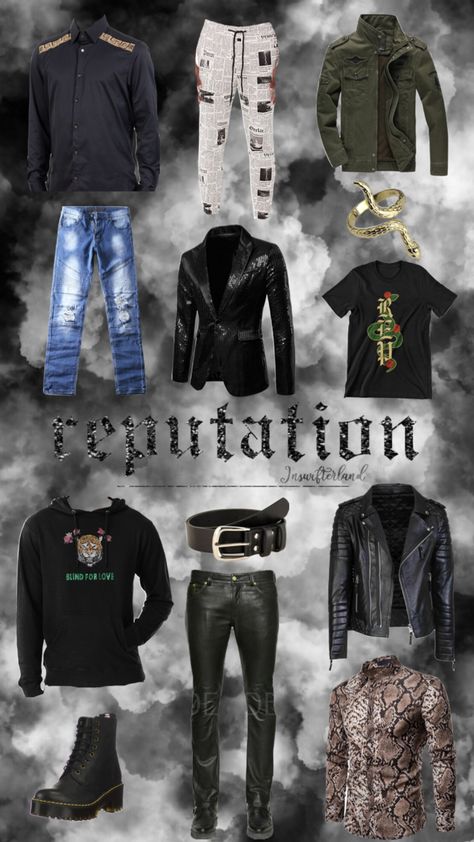 Men’s Era Tour Outfits, Male Eras Tour Outfit Ideas, Mens Reputation Outfit, Reputation Men Outfit, Eras Tour Outfits Reputation Men, Taylor Swift Era Outfits Men, Reputation Taylor Swift Male Outfit, Man Eras Tour Outfit, Reputation Era Outfits Men