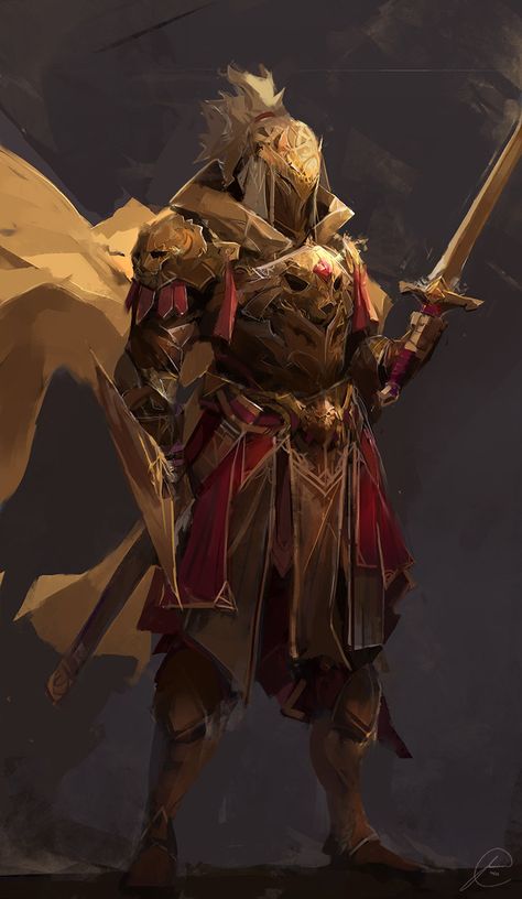 Golden Knight, Jason Nguyen on ArtStation at https://www.artstation.com/artwork/4a9G1 Epic Warrior, Warrior Character, Evelynn League Of Legends, 다�크 판타지, Knight Art, Knight Armor, Fantasy Armor, Armor Concept, Fantasy Warrior