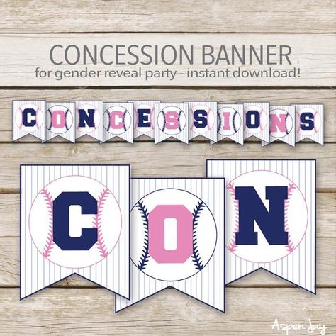 Softball Gender Reveal, Baseballs Or Bows Gender Reveal, Gender Reveal Baseball, Baseballs Or Bows, Concessions Banner, Baseball Gender Reveal, Bows Gender Reveal, Themed Gender Reveal, Gender Reveal Banner